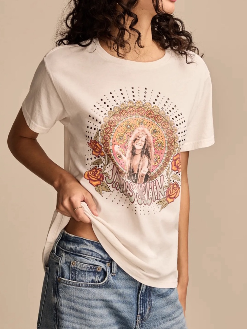 LUCKY BRAND Women’s Janis Joplin Boyfriend Tee-Tofu color-Size Medium NWT